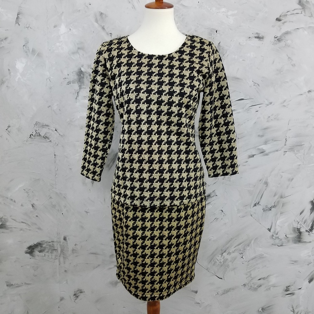 ARON 80s Vintage Metallic Gold/Black Pencil Skirt